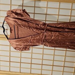 WAYF Rose Gold Gwyneth Wrap Satin Midi Dress Size Small